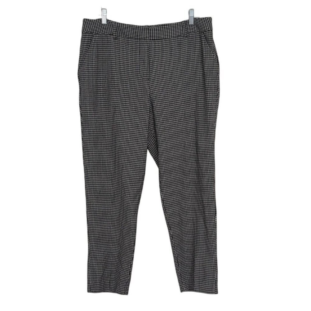 Cato Houndstooth Plaid Classic Ankle Pants Womens Size 14 Black Stretch
